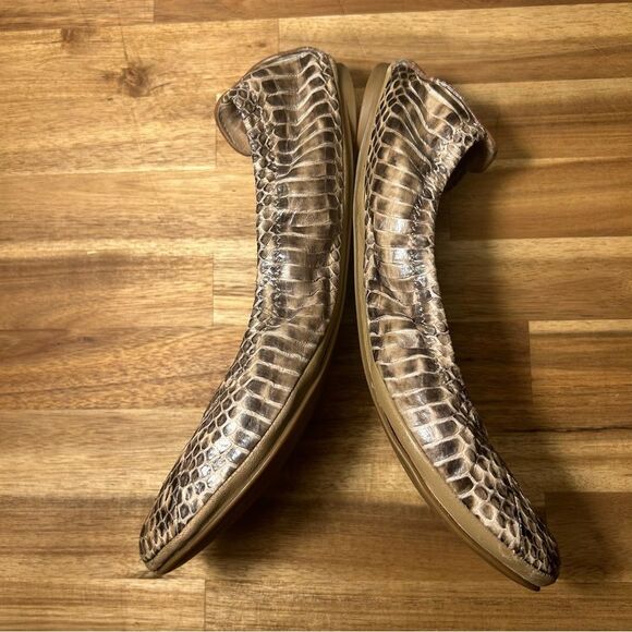 Tory Burch Eddie Snake Watersnake Veg Leather Ballet Flats Tan Brown - Picture 4 of 9